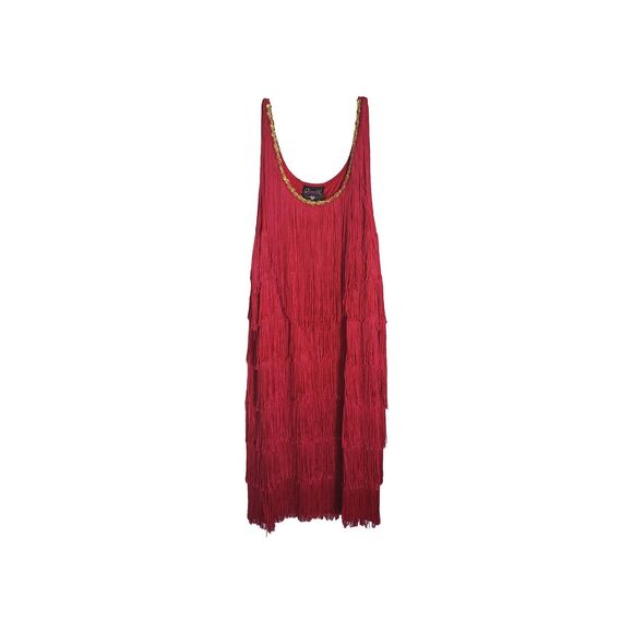 Charades Dress Red Fringe Womens 1x Flapper Style With Gold Sequin Scoop Neck - Picture 1 of 10